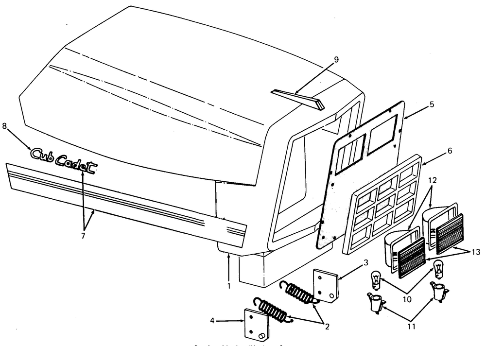 Hood And Grille Diagram and Parts List for 1320 147008-207400-130232100-131232F100-139232100 Cub Cadet Lawn Tractor